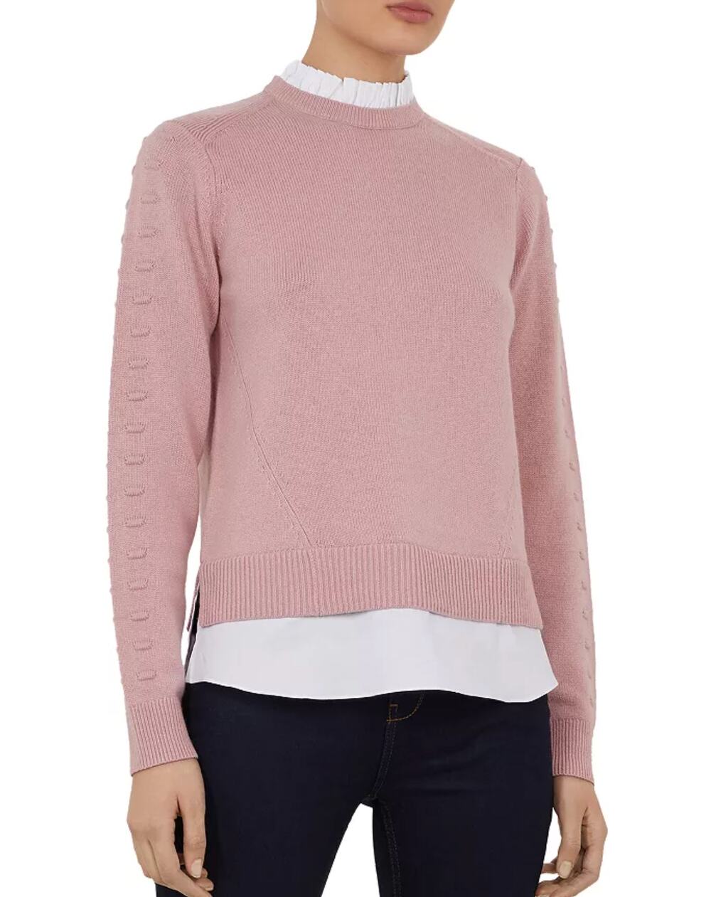 Ted Baker Womens Two-Piece Sweater 3 Medium Pink Lissiah Bobble Layered Shirt - Picture 1 of 11